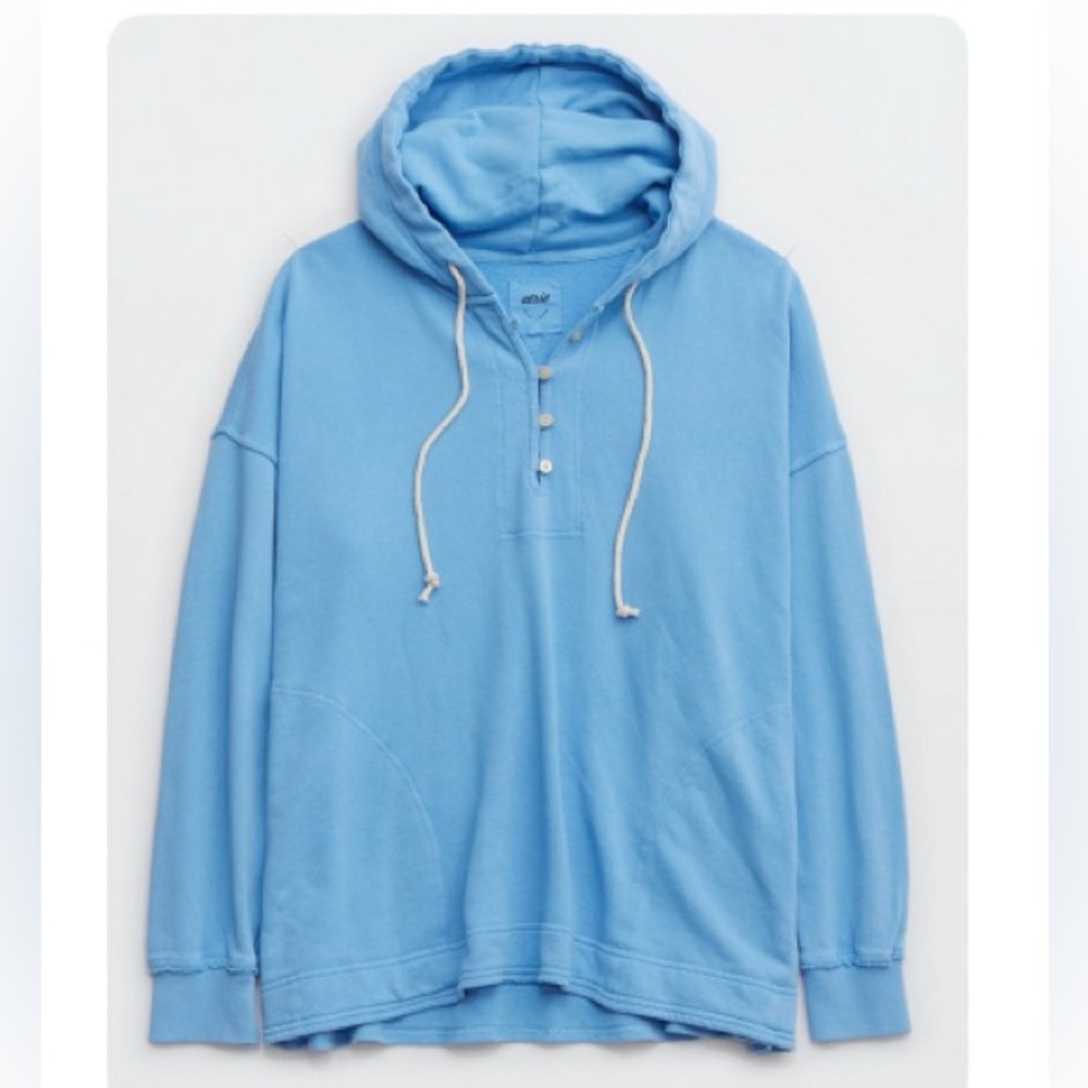 AERIE Oversized Beach Hoodie Light Blue